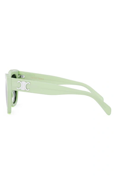 Shop Celine Triomphe 55mm Round Sunglasses In Shiny Light Green / Smoke