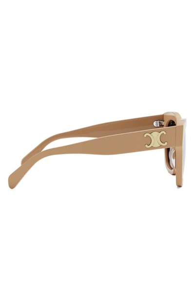 Celine Triomphe 55mm Round Sunglasses In Shiny Beige / Gradient Brown