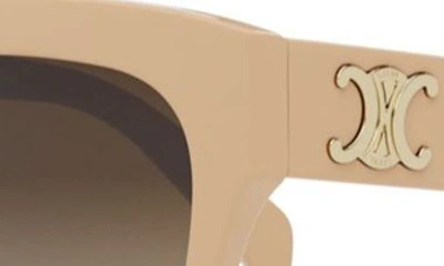 Shop Celine Triomphe 55mm Round Sunglasses In Shiny Beige / Gradient Brown