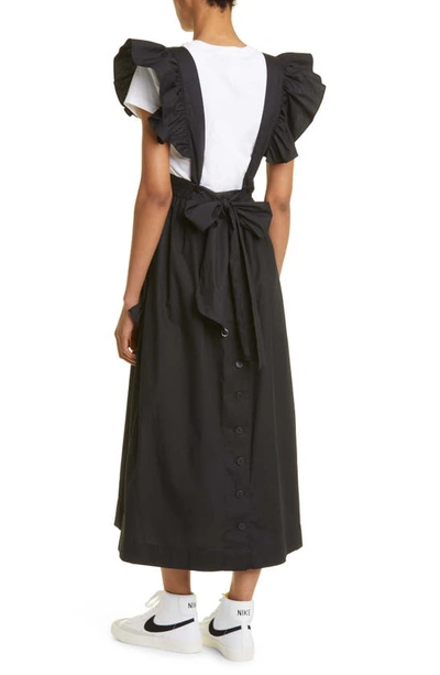 Shop Kkco Lulu Apron Ruffle Cotton Midi Dress In Black