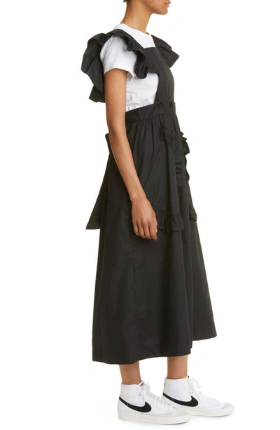 Shop Kkco Lulu Apron Ruffle Cotton Midi Dress In Black