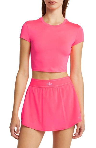 Shop Alo Yoga Adapt Alosoft Short Sleeve Crop Top In Fluorescent Pink Coral