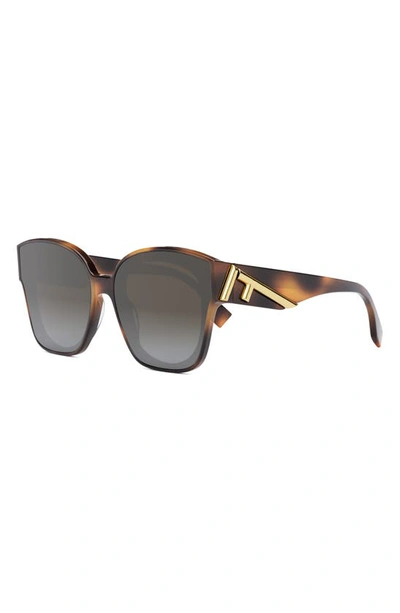 Shop Fendi The  First 63mm Square Sunglasses In Blonde Havana / Gradient Smoke