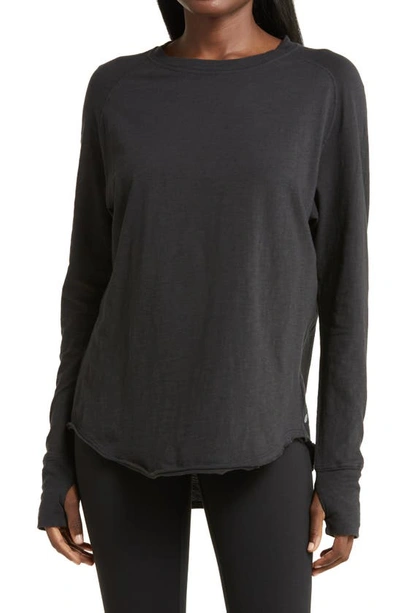 Shop Zella Relaxed Long Sleeve Slub Jersey T-shirt In Black