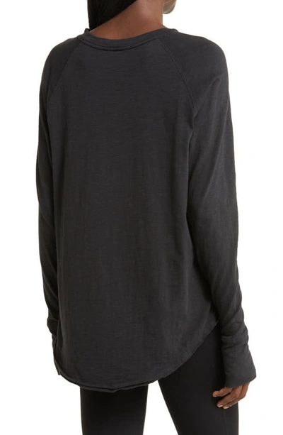 Shop Zella Relaxed Long Sleeve Slub Jersey T-shirt In Black