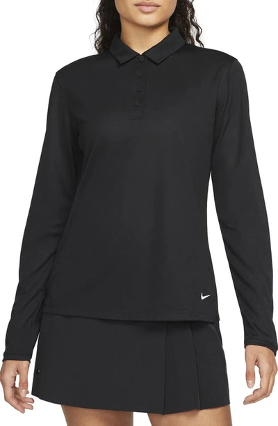 Shop Nike Victory Dri-fit Long Sleeve Golf Polo In Black/ White