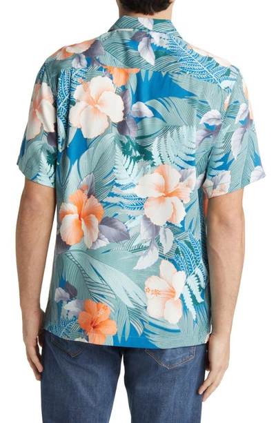 Tommy Bahama Garden of Hope and Courage Floral Short Sleeve Button-Up Silk Shirt in Blue Allure