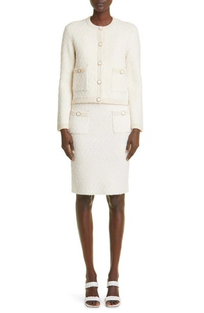 St John St. John Collection Bouclé Twill Knit Skirt In Ecru