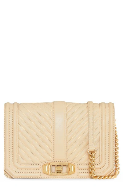 Shop Rebecca Minkoff Small Chevron Quilted Love Leather Crossbody Bag In Latte