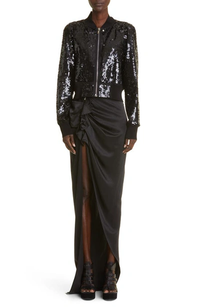 Shop Rick Owens Sequin Embroidered Recycled Nylon Tulle Crop Bomber Jacket In Black/ Black