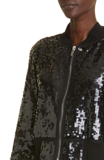 Shop Rick Owens Sequin Embroidered Recycled Nylon Tulle Crop Bomber Jacket In Black/ Black