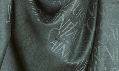 Shop Saint Laurent Grand Allover Logo Silk & Wool Scarf In Dark Green Bottle