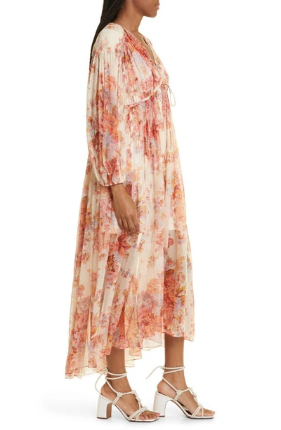 Shop Zimmermann Devi Gathered Yoke Long Sleeve Chiffon Maxi Dress In Cream Floral
