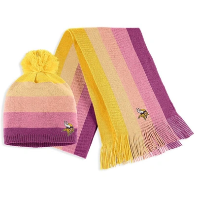 Shop Wear By Erin Andrews Gold Minnesota Vikings Ombre Pom Knit Hat And Scarf Set