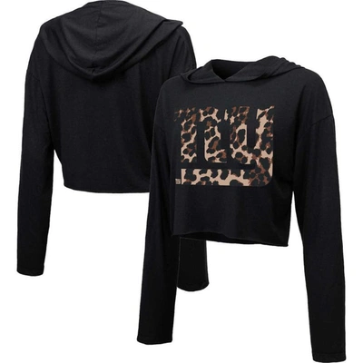 Shop Majestic Threads Black New York Giants Leopard Cropped Pullover Hoodie