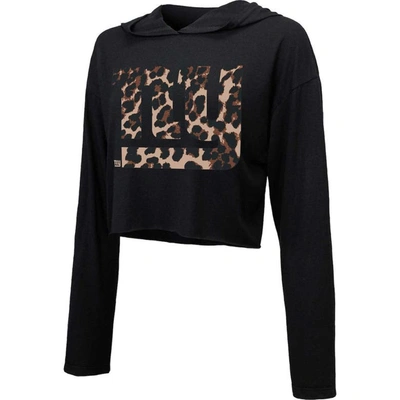 Shop Majestic Threads Black New York Giants Leopard Cropped Pullover Hoodie