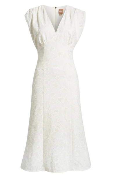 Shop Hugo Boss Dipata Embroidered Cotton Blend Dress In Soft Cream Fantasy