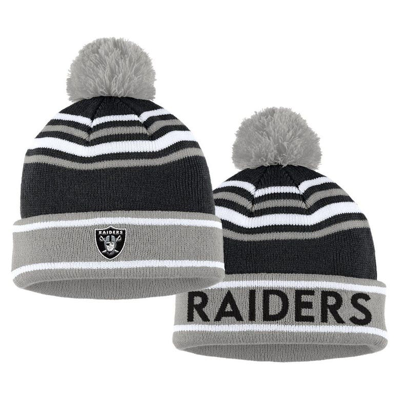 Shop Wear By Erin Andrews Black Las Vegas Raiders Colorblock Cuffed Knit Hat With Pom And Scarf Set