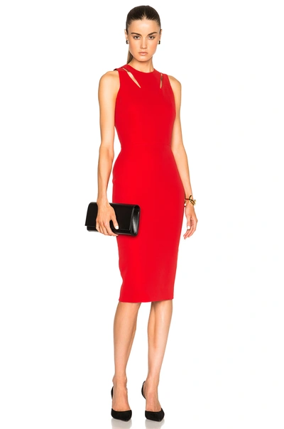 Victoria Beckham Double Crepe Sleeveless Cut Out Dress In Red