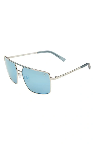 Hurley Explorer 58mm Polarized Navigator Sunglasses In Silver/ Smoke Base