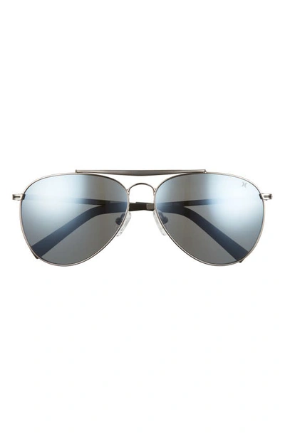 Shop Hurley Shorebreak 60mm Polarized Aviator Sunglasses In Gunmetal/ Smoke Green