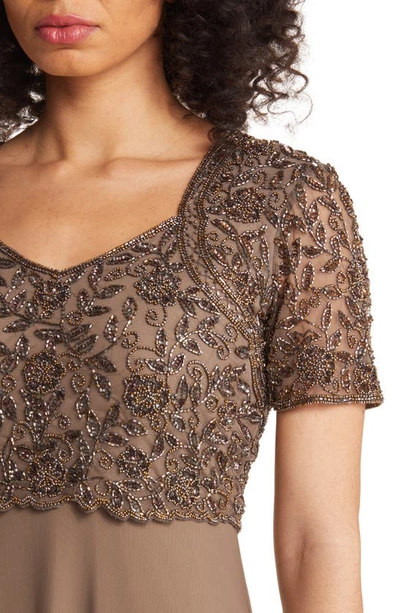 Pisarro Nights Beaded Bodice A-line Gown In Mocha