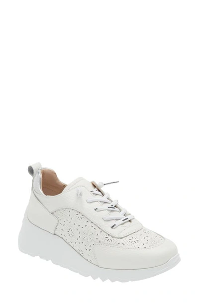 Shop Wonders Platform Wedge Sneaker In White/ Silver
