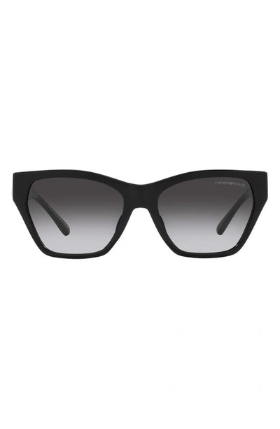 Shop Emporio Armani 55mm Gradient Cat Eye Sunglasses In Shiny Black