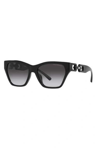 Shop Emporio Armani 55mm Gradient Cat Eye Sunglasses In Shiny Black