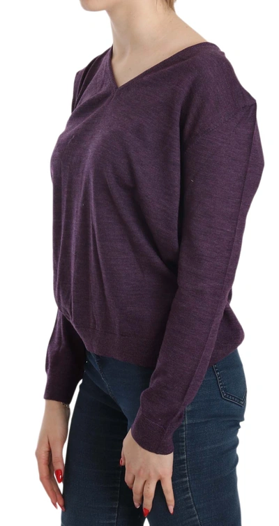 Shop Byblos Elegant Purple V-neck Wool Women's Blouse