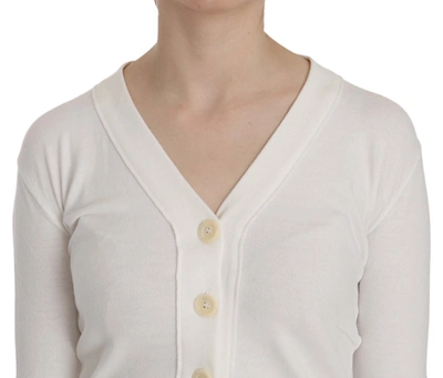Shop Byblos Elegant White V-neck Cropped Cardigan Women's Blouse