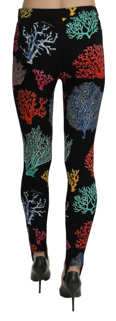 Shop Dolce & Gabbana Black Coral Tights Silk Stretch Slim Fit Women's Pants