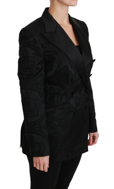Shop Dolce & Gabbana Black Crown Double Breasted Coat Women's Jacket