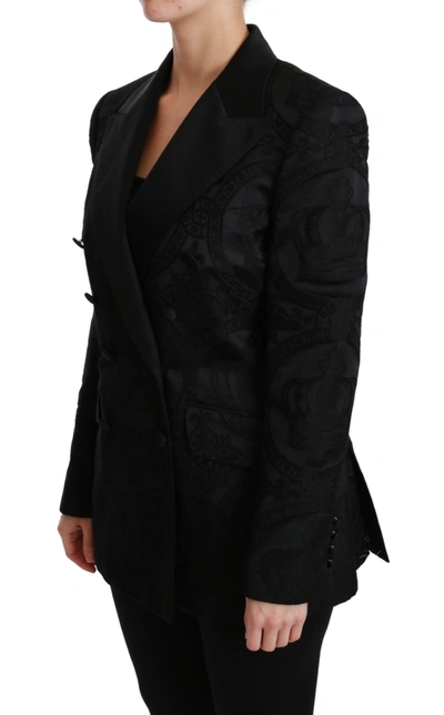 Shop Dolce & Gabbana Black Crown Double Breasted Coat Women's Jacket