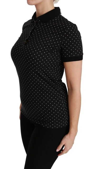 Shop Dolce & Gabbana Black Dotted Collared Polo Shirt Cotton Women's Top
