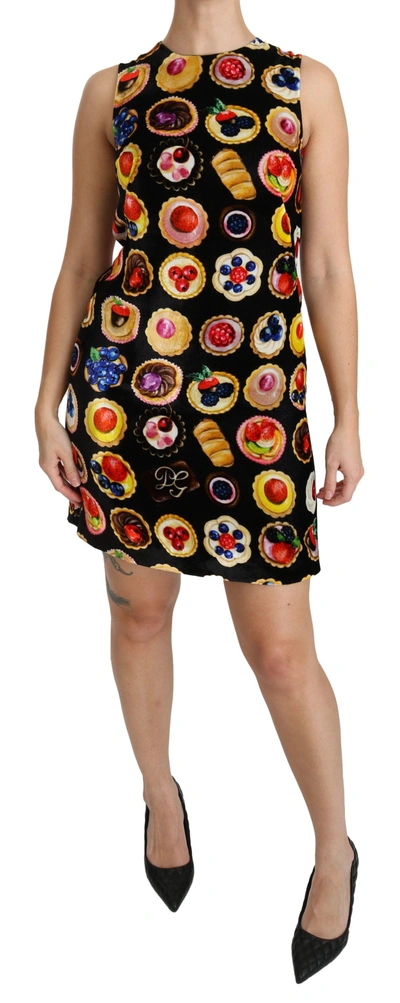 Shop Dolce & Gabbana Chic Black Desserts Print Shift Mini Women's Dress
