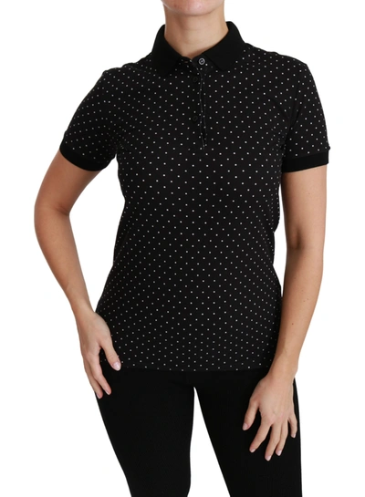 Shop Dolce & Gabbana Black Dotted Collared Polo Shirt Cotton Women's Top