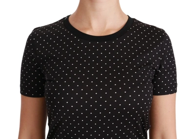 Shop Dolce & Gabbana Black Dotted Crewneck Cotton Top Women's T-shirt