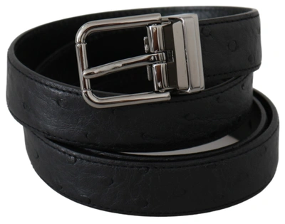 Dolce & Gabbana Black Exotic Skin Pattern Silver Buckle Belt In Black