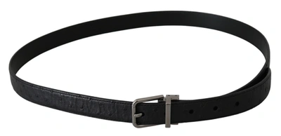 Dolce & Gabbana Black Exotic Skin Pattern Silver Buckle Belt In Black