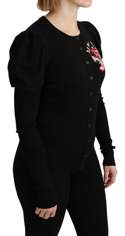 Shop Dolce & Gabbana Elegant Floral Embroidered Wool Women's Cardigan In Black
