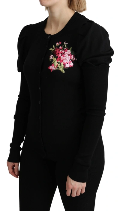 Shop Dolce & Gabbana Elegant Floral Embroidered Wool Women's Cardigan In Black