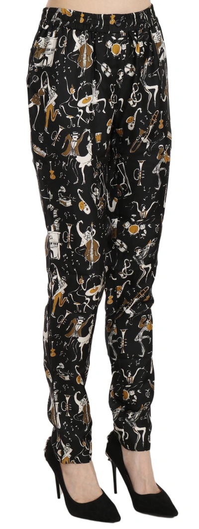 Shop Dolce & Gabbana Black Jazz Club Print High Waist Tapered Women's Pants