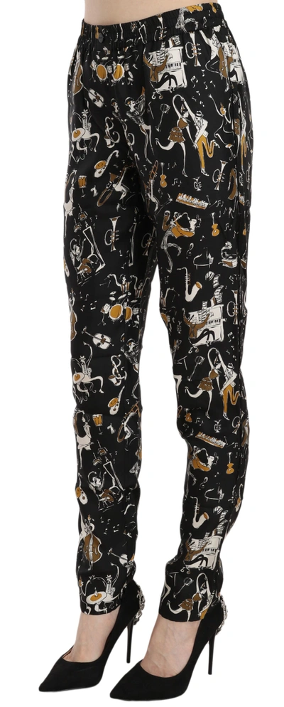 Shop Dolce & Gabbana Black Jazz Club Print High Waist Tapered Women's Pants
