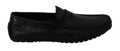 Shop Dolce & Gabbana Black Lizard Leather Flat Loafers Men's Shoes