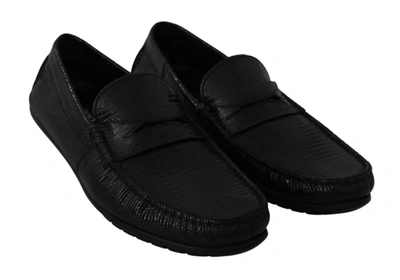 Shop Dolce & Gabbana Black Lizard Leather Flat Loafers Men's Shoes