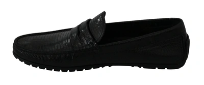 Shop Dolce & Gabbana Black Lizard Leather Flat Loafers Men's Shoes