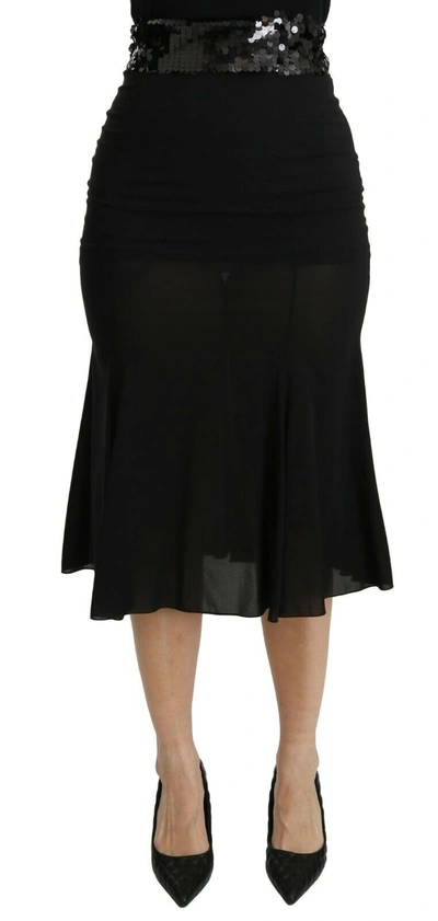 Shop Dolce & Gabbana Chic High Waist Black Silk Blend Women's Skirt
