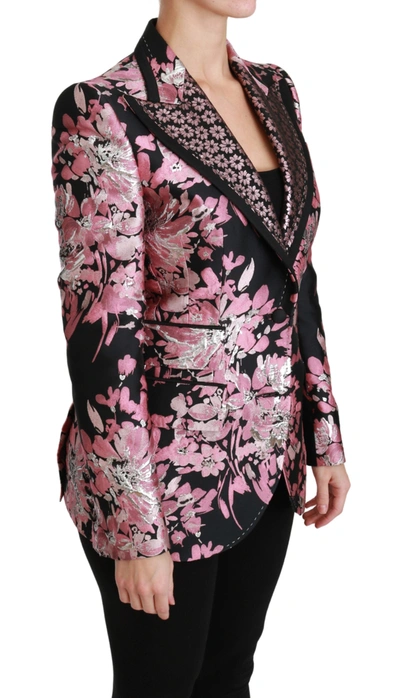 Shop Dolce & Gabbana Black Pink Jacquard Slim Fit Women's Blazer