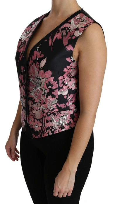 Dolce & Gabbana Elegant Floral Brocade Plunging Vest Top In Black